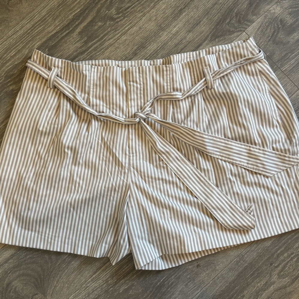 EVRI Gray and White Striped Shorts Plus Size